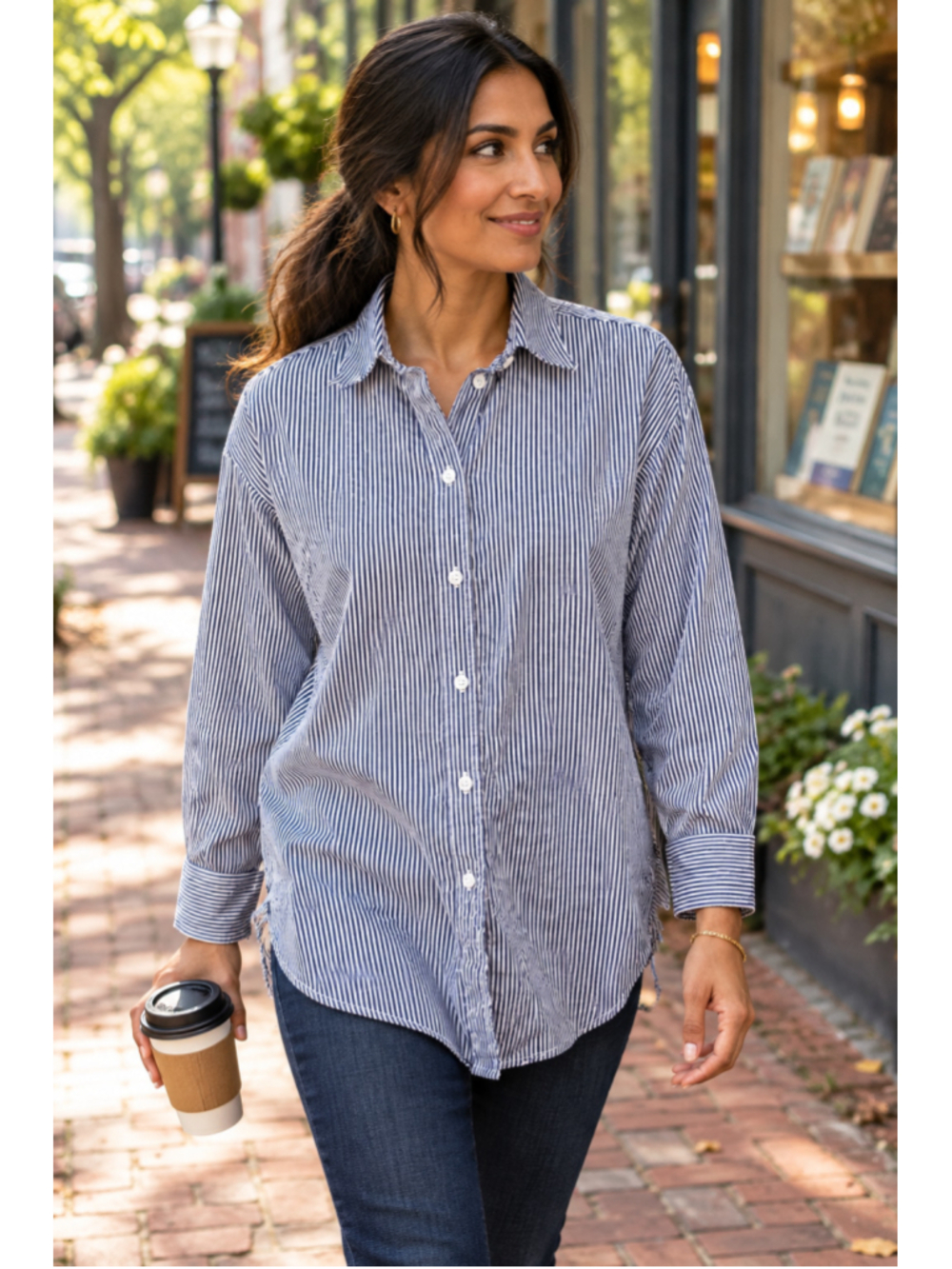 J.Crew Relaxed-Fit Crisp Cotton Poplin Shirt Navy Stripe Size 4 Button Down Ivy